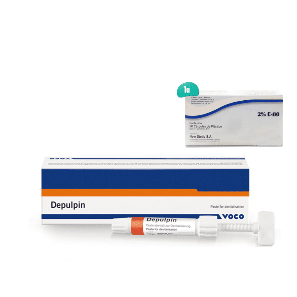DESVITALIZANTE PULPAR DEPULPIN VOCO+1 CAJA DE LIDOCAINA E-80 AL 2% NEW STETIC
