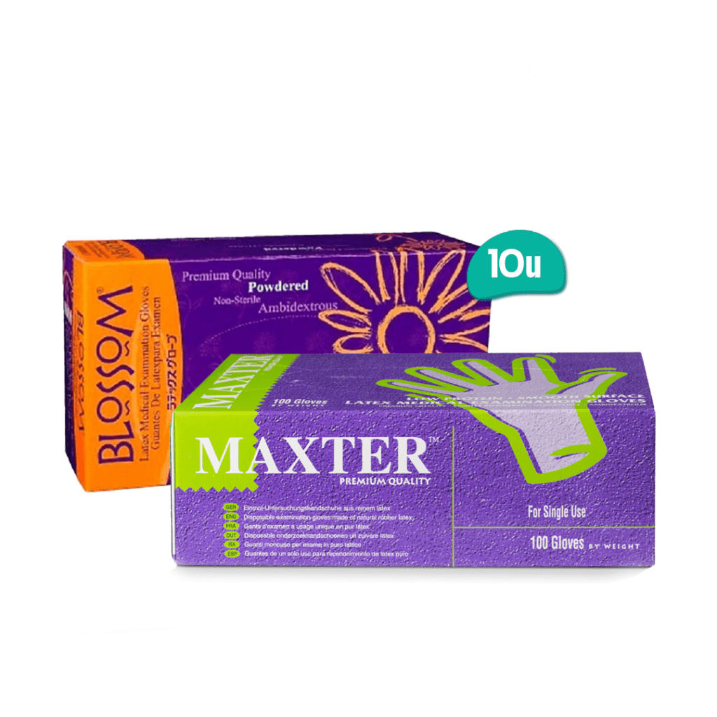 10 CAJAS DE GUANTES DE LATEX BLOSSOM O SUPERMAX (TALLAS A ELECCION)